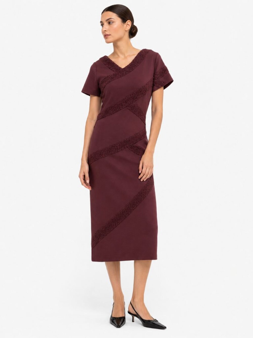 NWT RAOUL GARNET MARIELLE BURGUNDY WOOL BLEND TEXTURED CONTOURED MIDI DRESS - 6